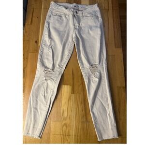 YMI Jeans Womens Size 7 Mid Rise Distressed‎ Skinny Pants Beige Frayed Hem
